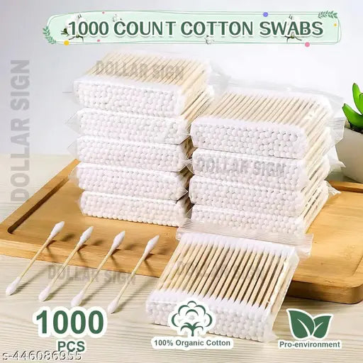 Bamboo Cotton Swabs 1000 Count - Garrelett Natural Organic Cotton Buds For Ear - Ear Sticks with A Storage Box Included (1000 Count (Pointed))