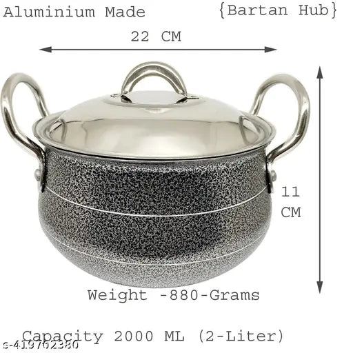 Handi with Lid |  Biryani Handi | Gas Cookware | Durable, Non-Toxic | Easy Grip Handle | Heat Surround Cooking | Large Tope for Cooking (  2 liter )