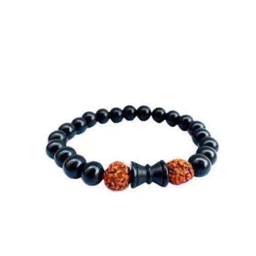 ANAWARIYAS Black Ebony Wood Damru and Rudraksh Bracelet | Karungali Kattai Beads Bracelet for men/women | Original Karungali Bead 8mm Bracelet - Springkart 