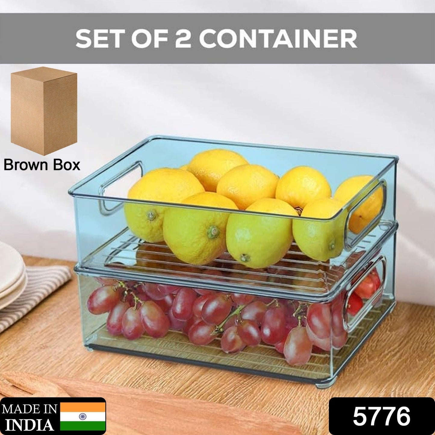Plastic Refrigerator Organizer Bins, Set Of 2 Stackable Fridge Organizers with Handle, Clear Organizing Food Fruit Vegetables Pantry Storage Bins for Freezer kitchen Cabinet Organization and Storage (2 Pcs Set Mix Color) - Springkart 