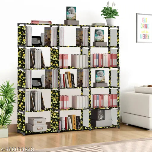 Xcentex - 18 Shelf Book shelf Almirah - Foldable, Collapsible & Portable bookshelf, Showcase bookstand Rack, open wardrobe