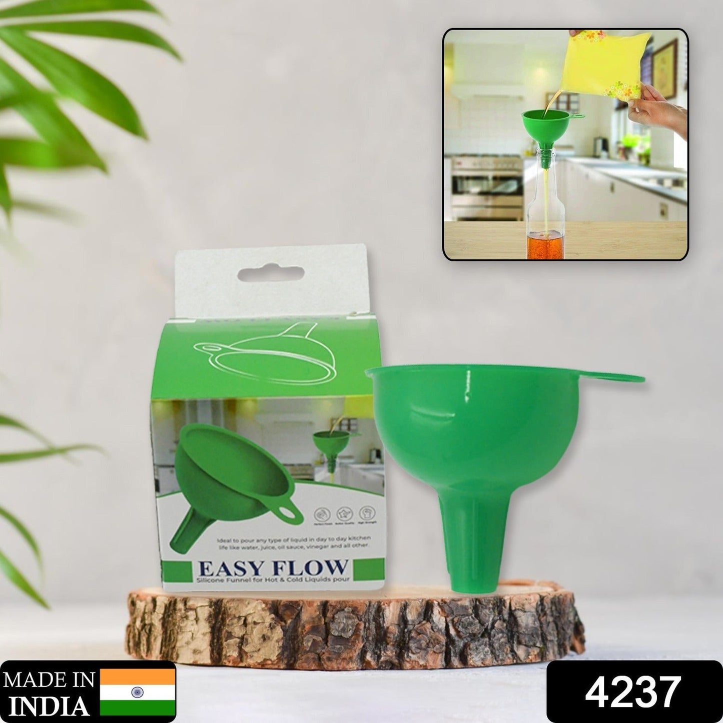 Silicone Funnel For Pouring Oil, Sauce, Water, Juice And Small Food-Grains (1 Pc Green) - Springkart 