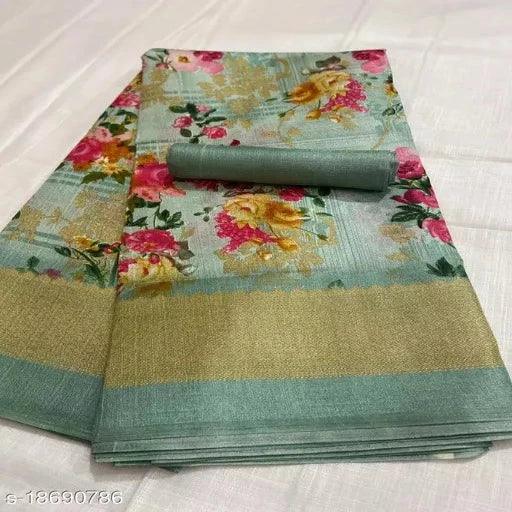 FLORAL PRINT KHADI BLEND SAREE - Springkart 