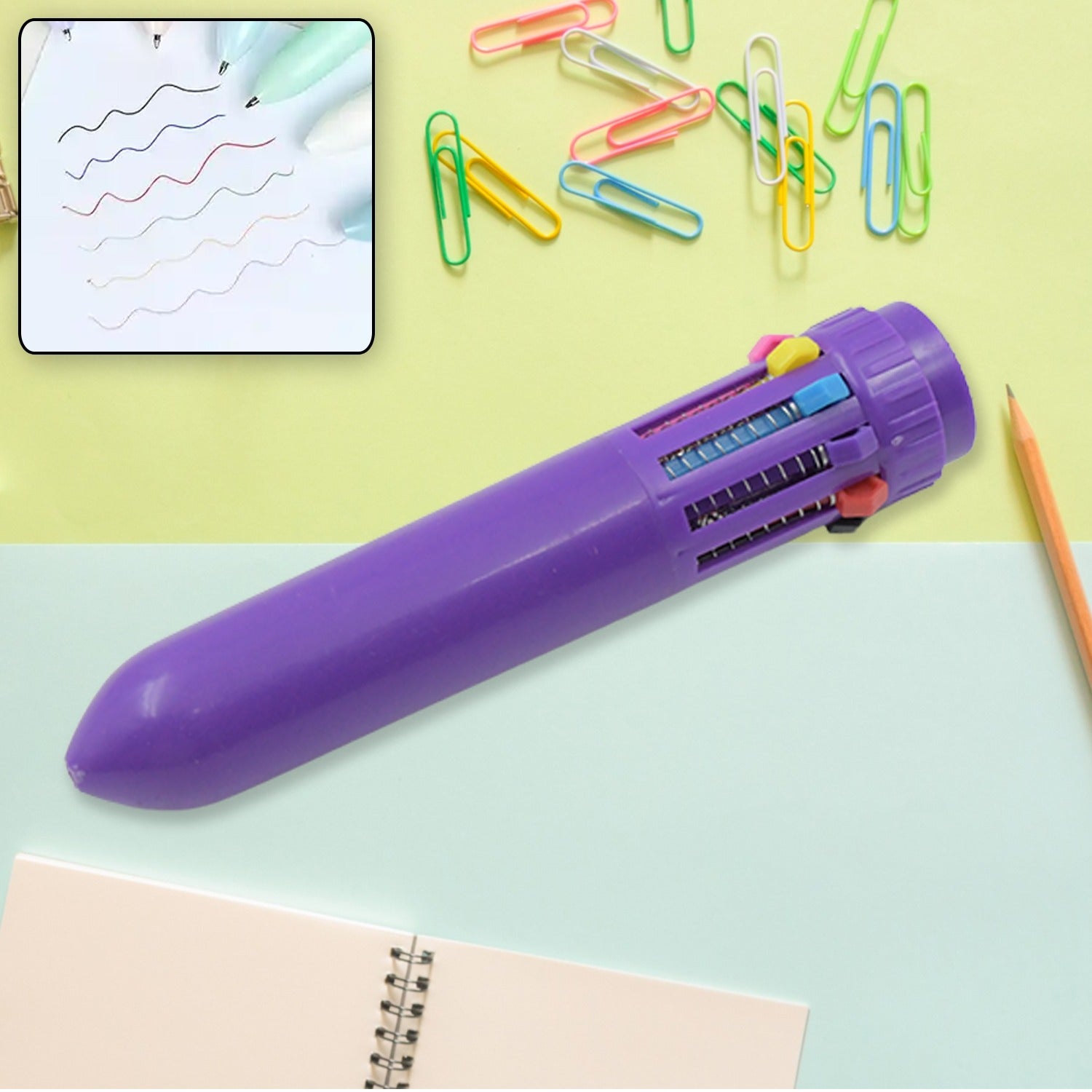 Kids 10-in-1 Color Pens Ballpoint Pen Set for Kids Cartoon Head Writing Pen for School Office Stationary Kit, Teddy Bear (1 Pc) - Springkart 