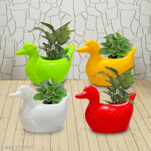 Duck Shaped Plastic Flower Pots, Unique and Charming Planters, Ideal for Indoor and Outdoor Gardening or Gifting Purpose | Plastic Duck pot Plant Container Set | Decorative Indoor and for Outdoor Plastic Fancy Designer Duck Planter Pot/ Planters Pack of 4