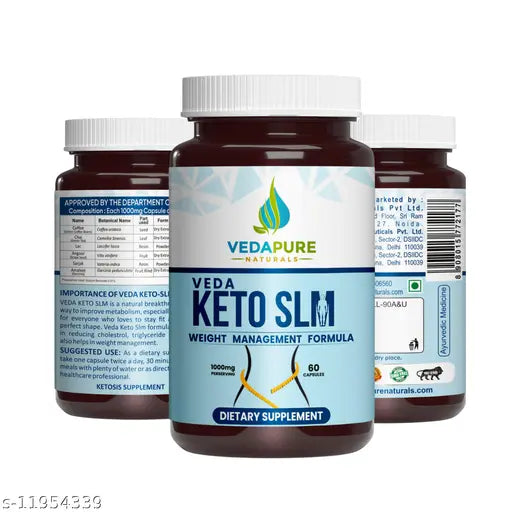 VEDAPURE Naturals VEDA Keto Slm Weight Management Weight Loss Supplement with Garcinia Cambogia, African Mango,Green Coffee Helps in Fat Cutter, Fat Loss, Belly Fat,Slim Body Shape,Natural Weight Loss,Zero Figure,Slimming, Keto-slim,1000mg 60 Capsules (Pa