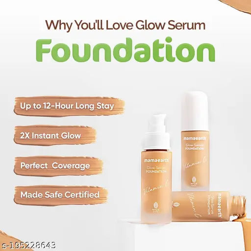 Mamaearth Glow Serum Foundation with Vitamin C & Turmeric for 12-Hour Long Stay- 06 Almond Glow - 30 ml
