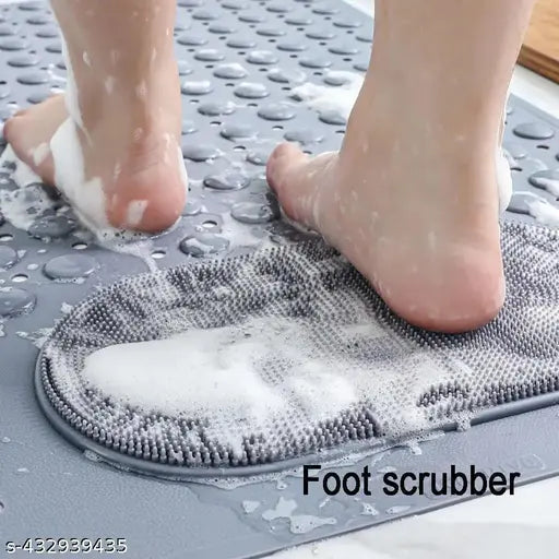 Anti Skid Shower Bath mat with Foot Scrubber for Bath Room Shower mat 70 x 36 CM (Grey)