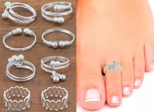 Stylish Toe Ring Adjustable Silver Toe Rings Women (4 Pairs) - Springkart 