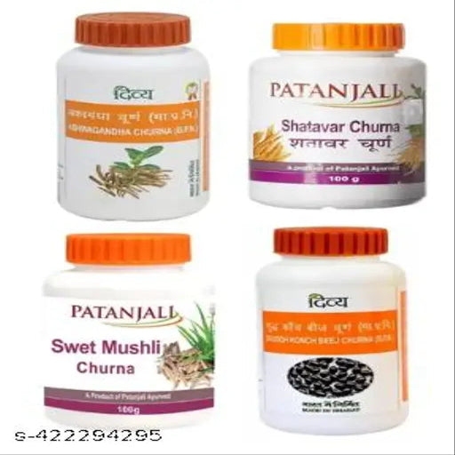 PatanjaIi Shatavar Swet Mushli Ashwagandha & Konch Beej Churna Shuddh Combo (100gm each)