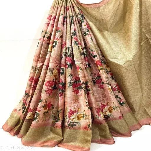 FLORAL PRINTED BLEND SAREE - Springkart 