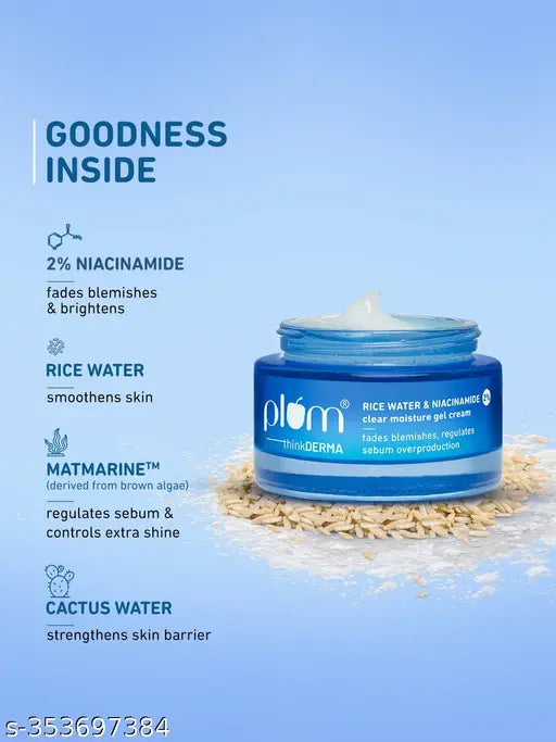 Rice Water & 2% Niacinamide Clear Moisture Gel Cream | 50 gm | Lightweight & Non-sticky | All-Day Non-Greasy Moisturizer | Fades Blemishes & Brightens Skin