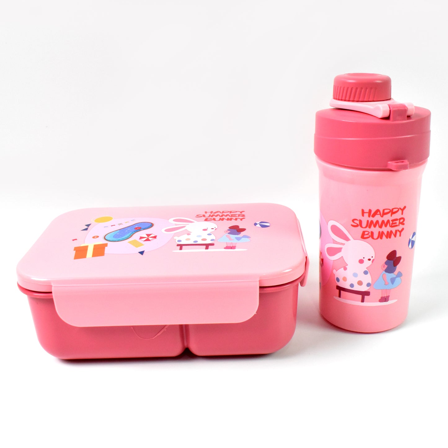 Plastic Lunch Box Leak Proof 2 Compartment With Bottle And Fork (1 Set Mix Color) - Springkart 