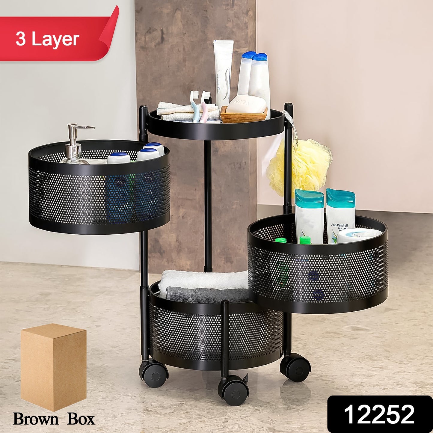 Metal Round High Quality Kitchen Trolley With Wheels (3 Layer 1 Pc) - Springkart 