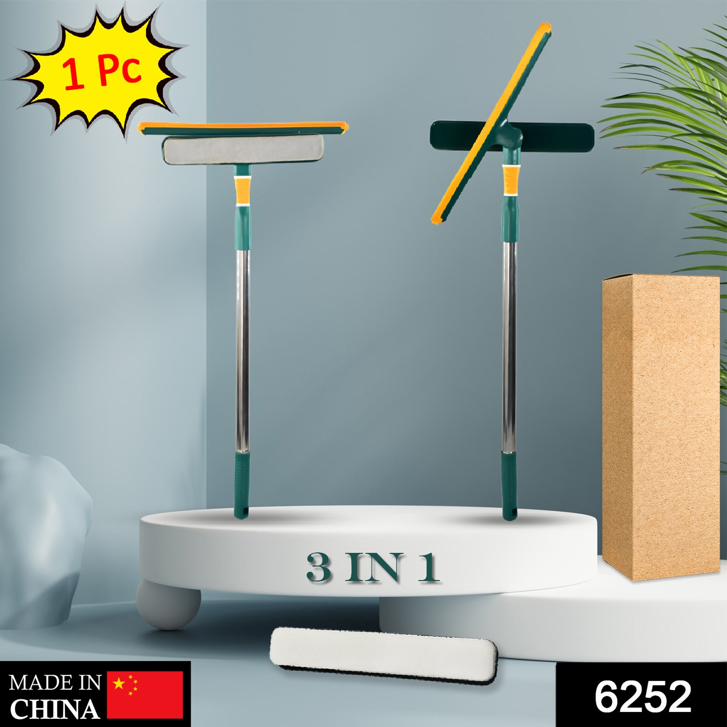 6252 3 In 1 Glass Wiper Used In All Kinds Of Household And Official Places For Cleaning And Wiping Of Floors Glasses And Dust Etc. - Springkart 