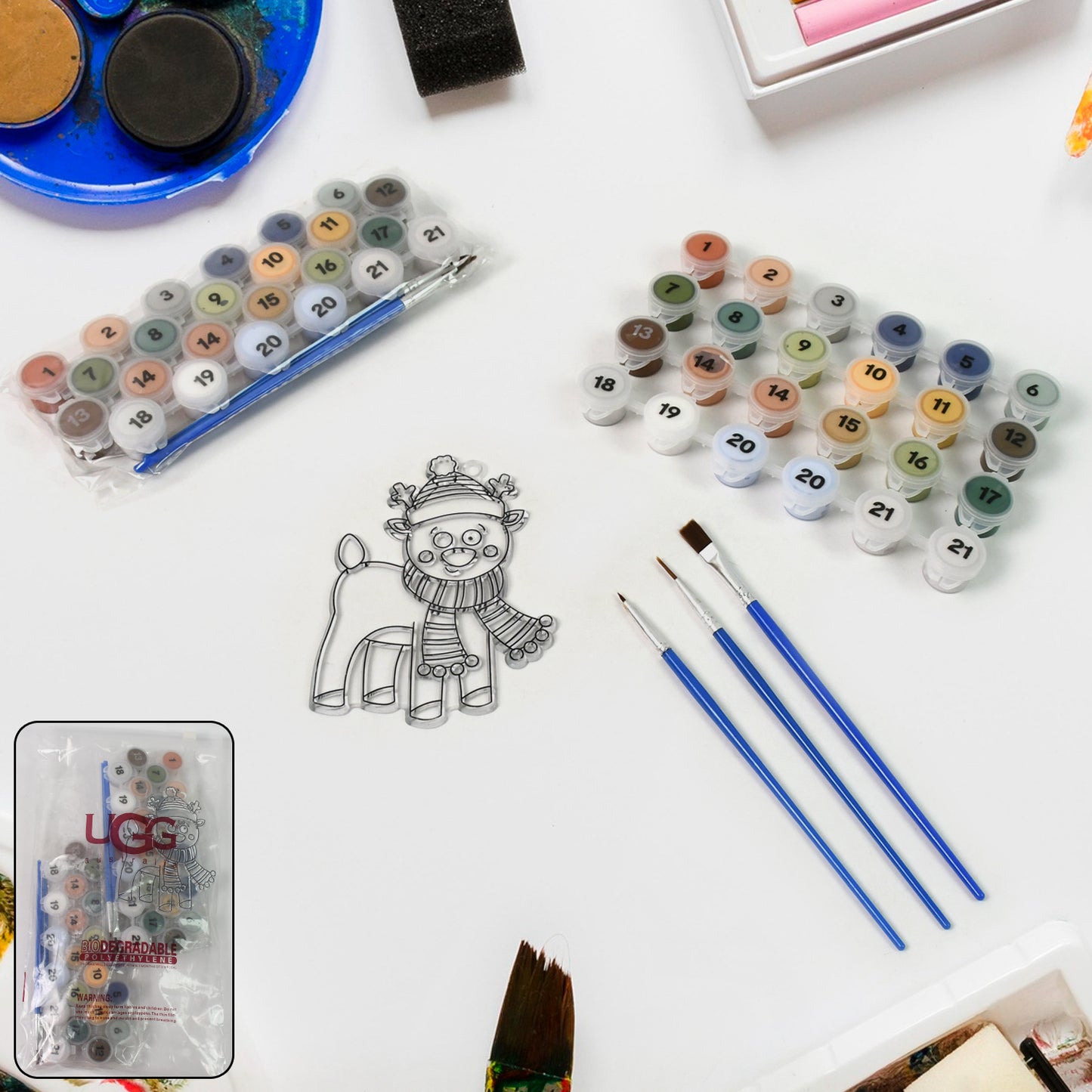Paint By Number Kits 2 Set 21 Number Color 6 Paint Brushes (2 Set) - Springkart 