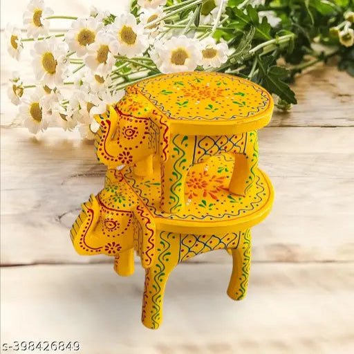 painted wooden elephant stool set - 2pcs