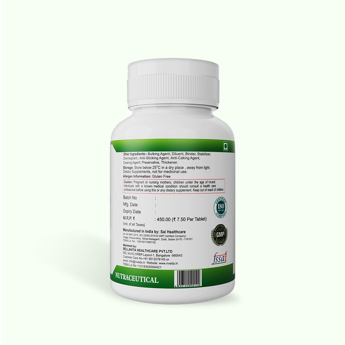 Nveda Calcium, Magnesium, Zinc, Vit D3 and Vit B 12 Tablets - 60 Tablets