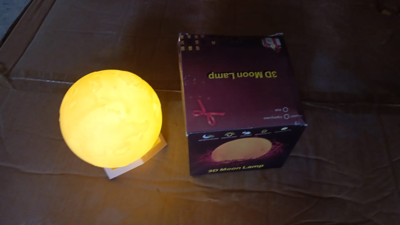 3D Moon Night Lamp with Stand (Color Box /  White & Yellow Light / 1 Pc)