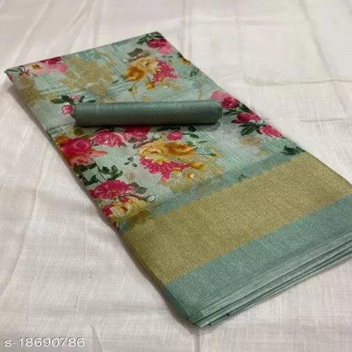 FLORAL PRINT KHADI BLEND SAREE - Springkart 