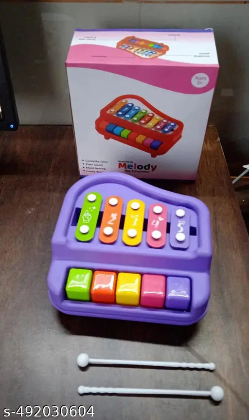 2 in 1 Baby Piano Xylophone Toy for Toddlers, 5 Multicolored Key Keyboard Xylophone Piano 3+ Years (1 Pc)