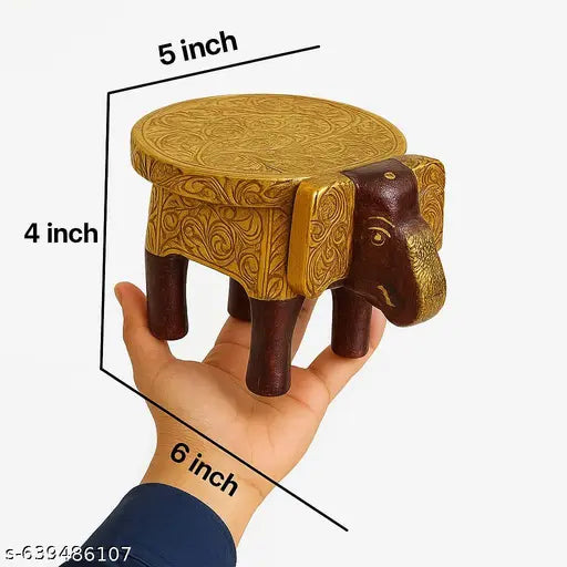 Handcrafted Wooden Elephant Stool Set | Golden Embossed Design | Combo of 2 Decorative Stools