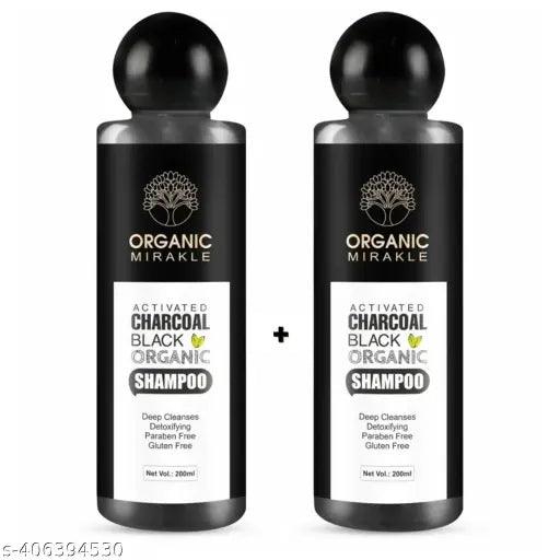 Organic Mirakles Activated Charcoal Black Organic Shampoo Deep Cleanses Detoxifying Paraben Free Gluten Free (Pack Of 2) Each 200ml