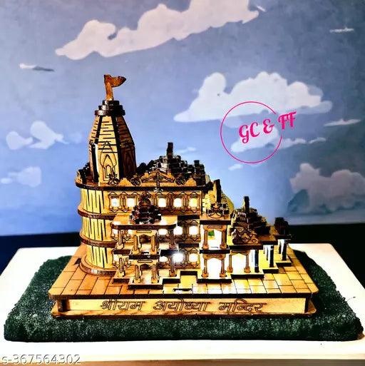 Gracie Collection's Antique Handmade Wooden Shri Ram mandir Solid Wood Home Temple With LED Light. - Springkart 