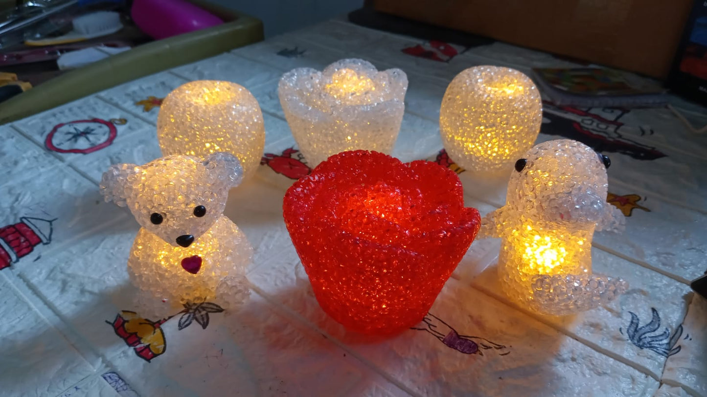 MULTI SHAPE SMALL LIGHT LAMPS LED SHAPE CRYSTAL NIGHT LIGHT LAMP (6 PC SET) - Springkart 