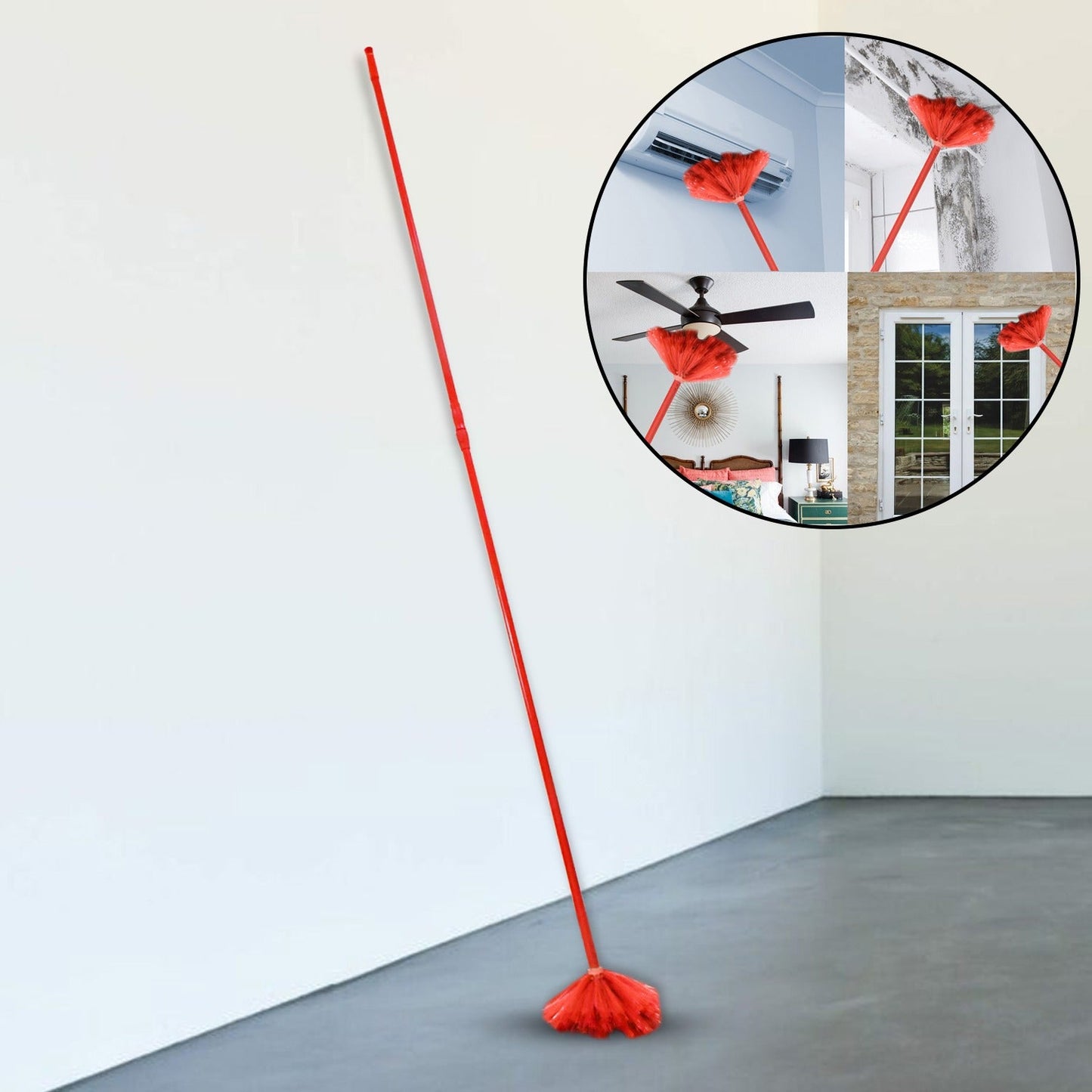 Cobweb Brush With Metal Strong Long Extendable Handle for Dusting, Ceiling Cobweb Cleaning, Brush for Lights, Fans & Webs Cleaning for Home / Kitchen (90 Inch / MOQ :- 6 Pc) - Springkart 