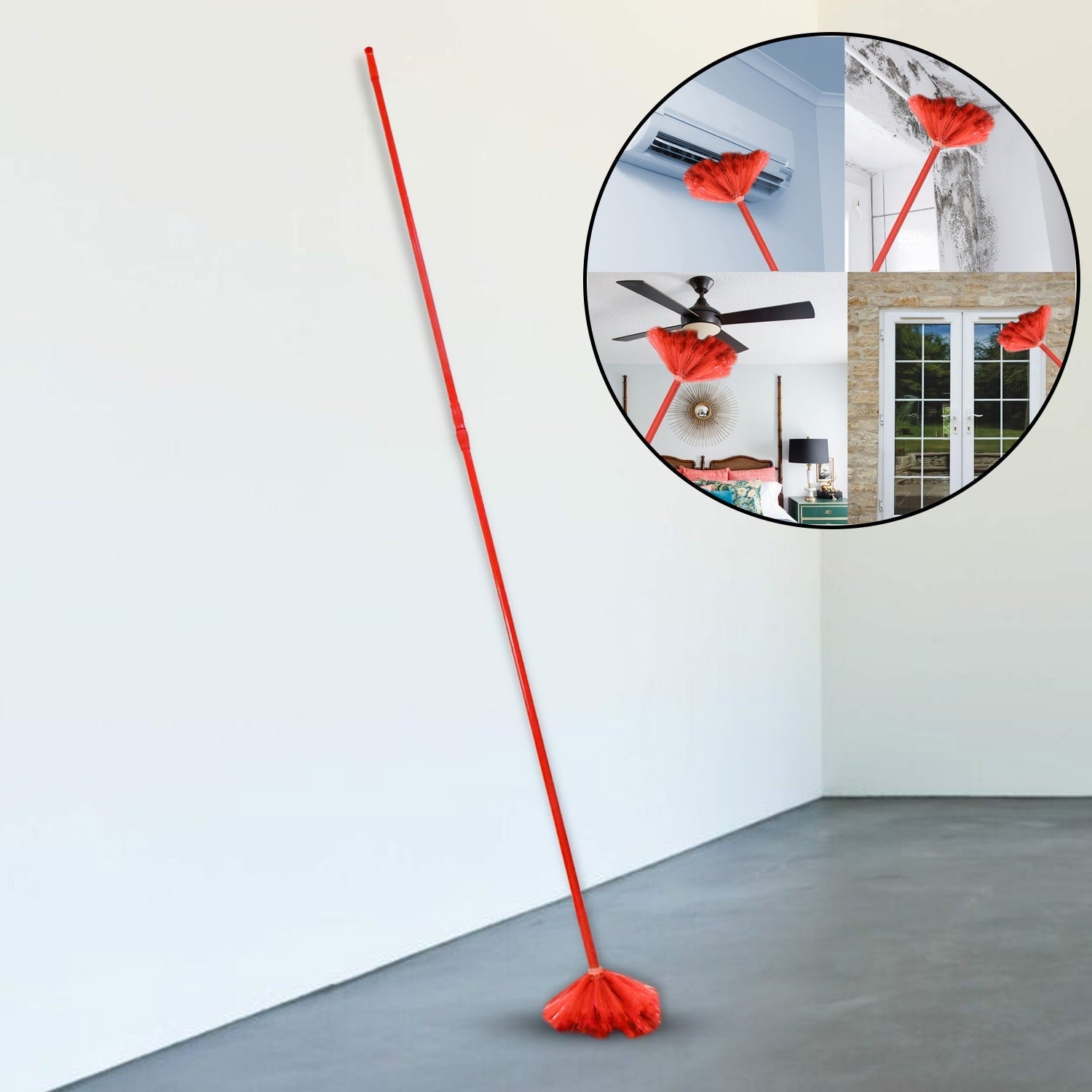 Cobweb Brush With Metal Strong Long Extendable Handle for Dusting, Ceiling Cobweb Cleaning, Brush for Lights, Fans & Webs Cleaning for Home / Kitchen (90 Inch / MOQ :- 6 Pc) - Springkart 