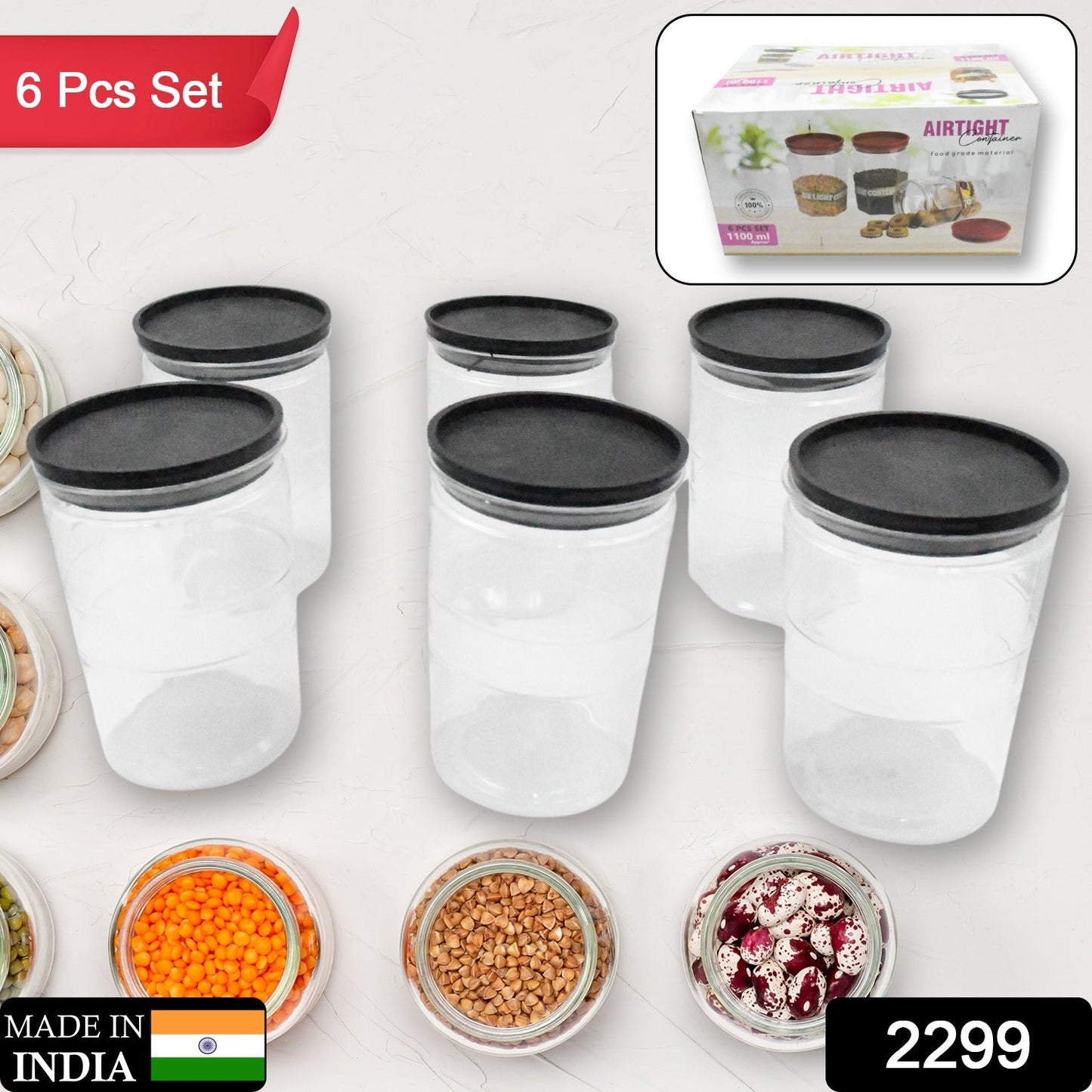 Air Tight Kitchen Storage Container for Rice | Dal | Atta, BPA-Free, Flour | Cereals | Snacks | Stackable | Modular, Round. (Approx - 1100Ml, Set of 6pcs) - Springkart 