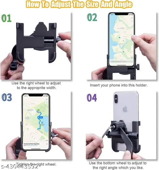 Mobile Holder Universal Handlebar Bike Mount Holder C-2 Metal Body 360 Degree Rotating Mirror Cradle Stand for Bicycle, Motorcycle, Scooty and Bike Fits All Smartphones (Black)