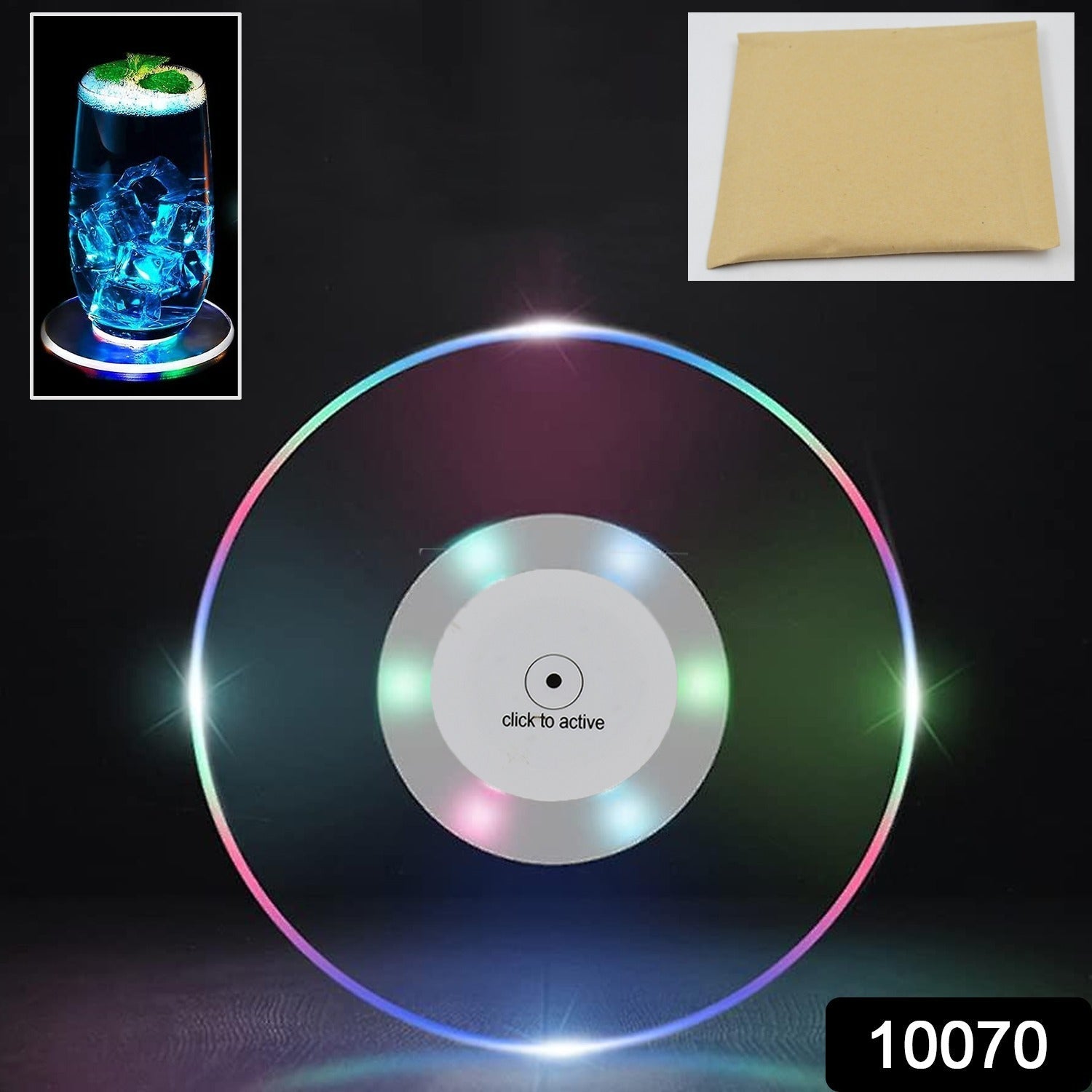 Colorful LED Cocktail Coaster, Round Ultra-Thin LED Drink Coaster (1 Pc) - Springkart 