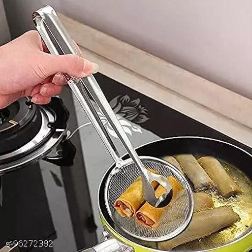 Multi-Functional 2 in 1 Stainless Steel Fry Tool Filter Spoon Snack Strainer with Clip - Springkart 