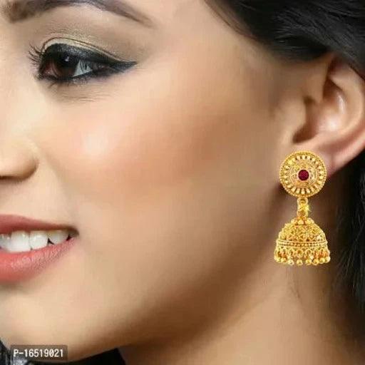 Golden Alloy Jhumkas Earrings For Women