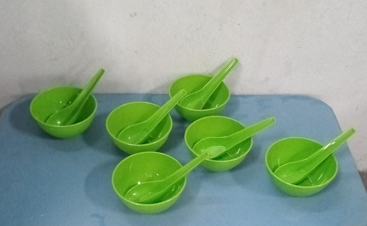 Soup Bowl Spoon Set Plastic For Kitchen & Home Use (6Pcs Set) - Springkart 
