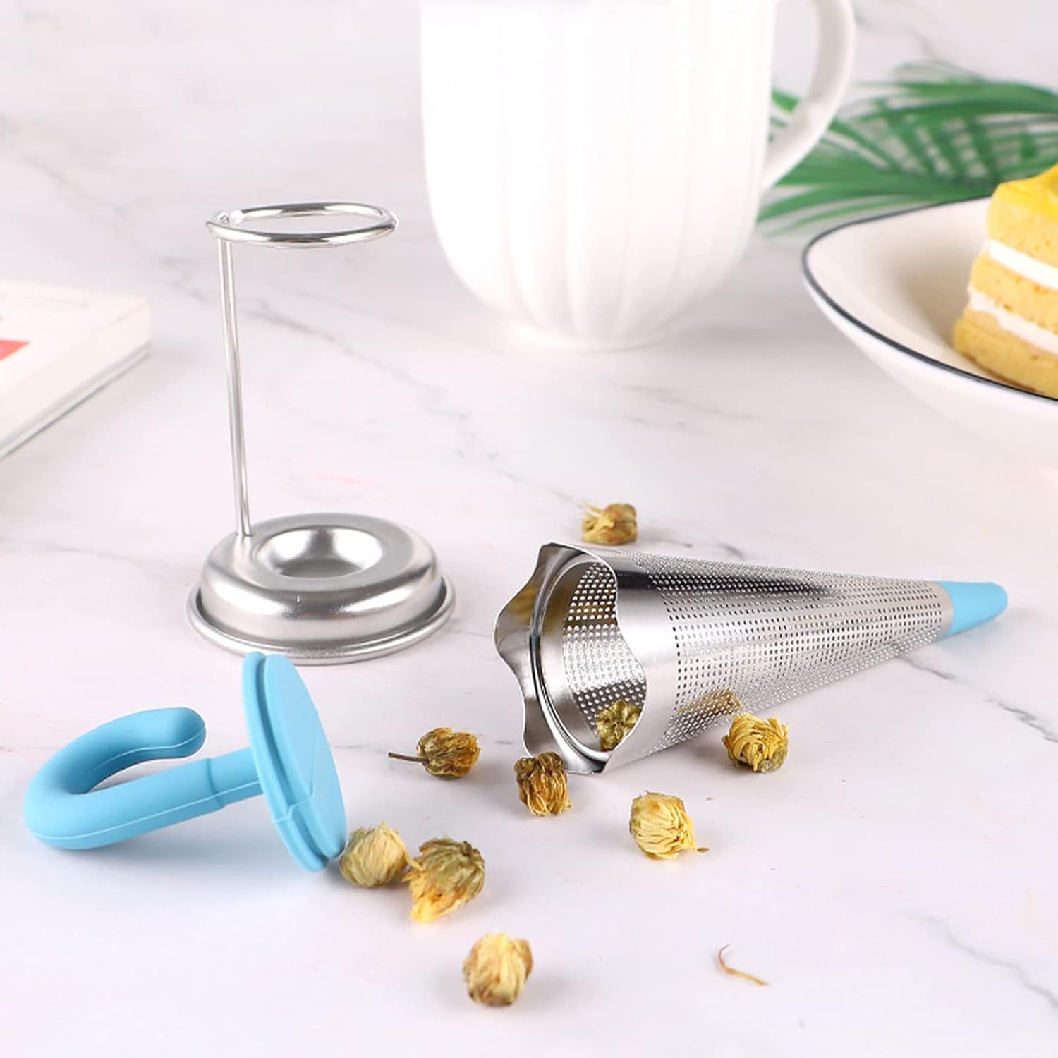 Reusable Cute Umbrella Tea Strainer With Tray Stand (1 Pc) - Springkart 