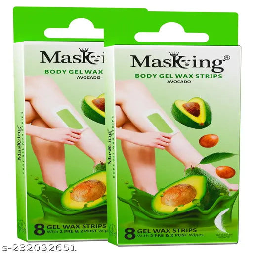 Masking Hair Removal Body Gel Wax Strip Classy and Superior Unique Hair Removal Gel Wax with Post Wipes Ideal for Legs, Underarms, and Arms for Girls and Women, 2 strips stick together ( 8 X 2 = 16 strips ), (Pack 02)
