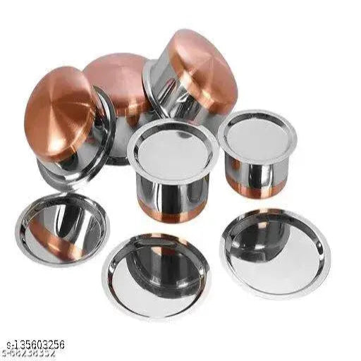 Supreme Stainless Steel Copper Bottom Handi Set of 5 Piece/Tope/Stainless Steel Utensils/Tapeli/Tapela/Tea Milk Pot Pan Size: 500ml,900ml,1300ml,1700ml,2100ml (Stainless Steel Tope with Lids)(Best Quality)
