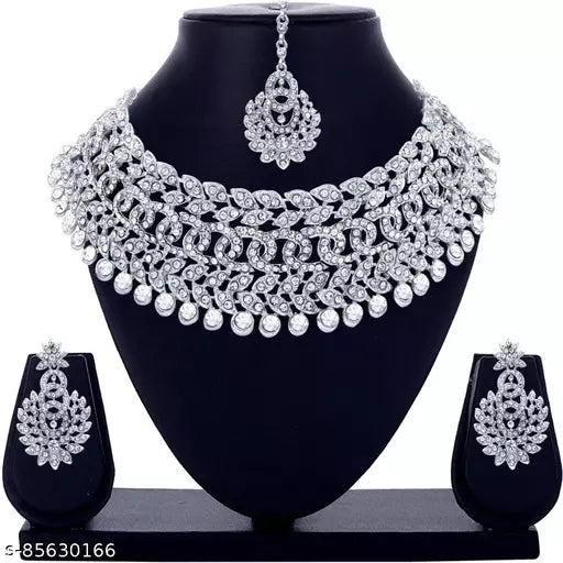 Rhodium Plated Jewellery Set White Austrian Diamond - Springkart 