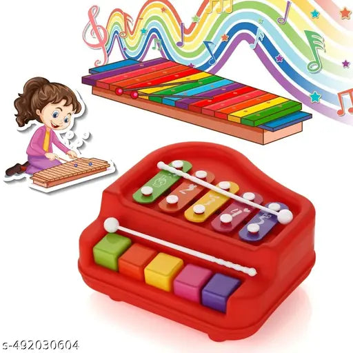 2 in 1 Baby Piano Xylophone Toy for Toddlers, 5 Multicolored Key Keyboard Xylophone Piano 3+ Years (1 Pc)