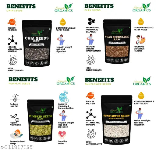 Raw chia seeds, flax Seeds, pumpkin seeds, sunflower seeds(100GM EACH) combo for Weight Loss(total-400gm) - Springkart 