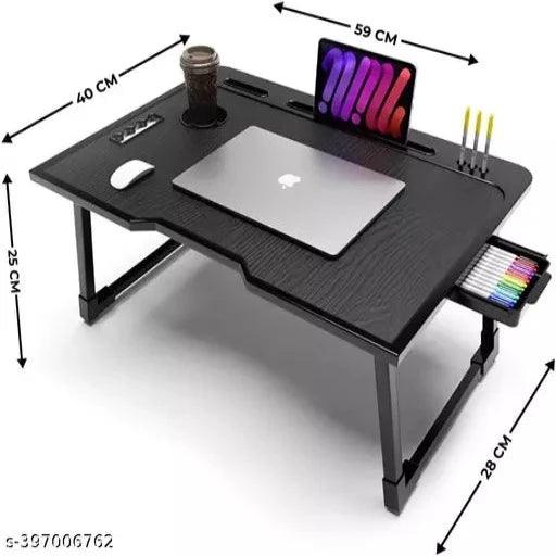 Foldable Wooden Mini Laptop Table for Bed, Study Table with Drawer, Tablet/Mobile Holder for Kids & Adults