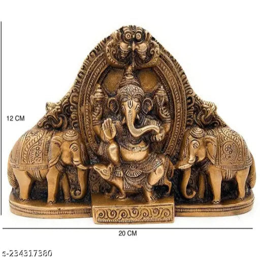 Metal wall hanging ganesh ji sitting on mushak with elephant pair decorative showpiece