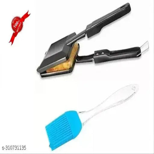 Non Stick, non electric, sandwich maker Coated Gas Toaster (Black) with silicone oil basting brush