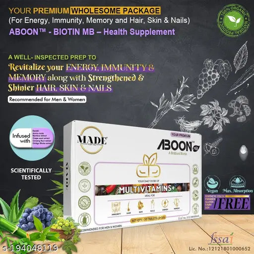 ABOON HAIR NAILS SKIN BIOTIN MULTIVITAMINS TAB - Springkart 