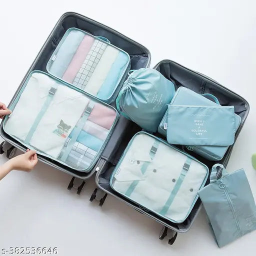 ItsApna pack of 1 Travel Organizer 7 in 1 Travel Laundry Cosmetics Luggage Packing Organizers Set Makeup Bags Organizer Packing Cubes with Shoe Bag for travel (L, Blue)
