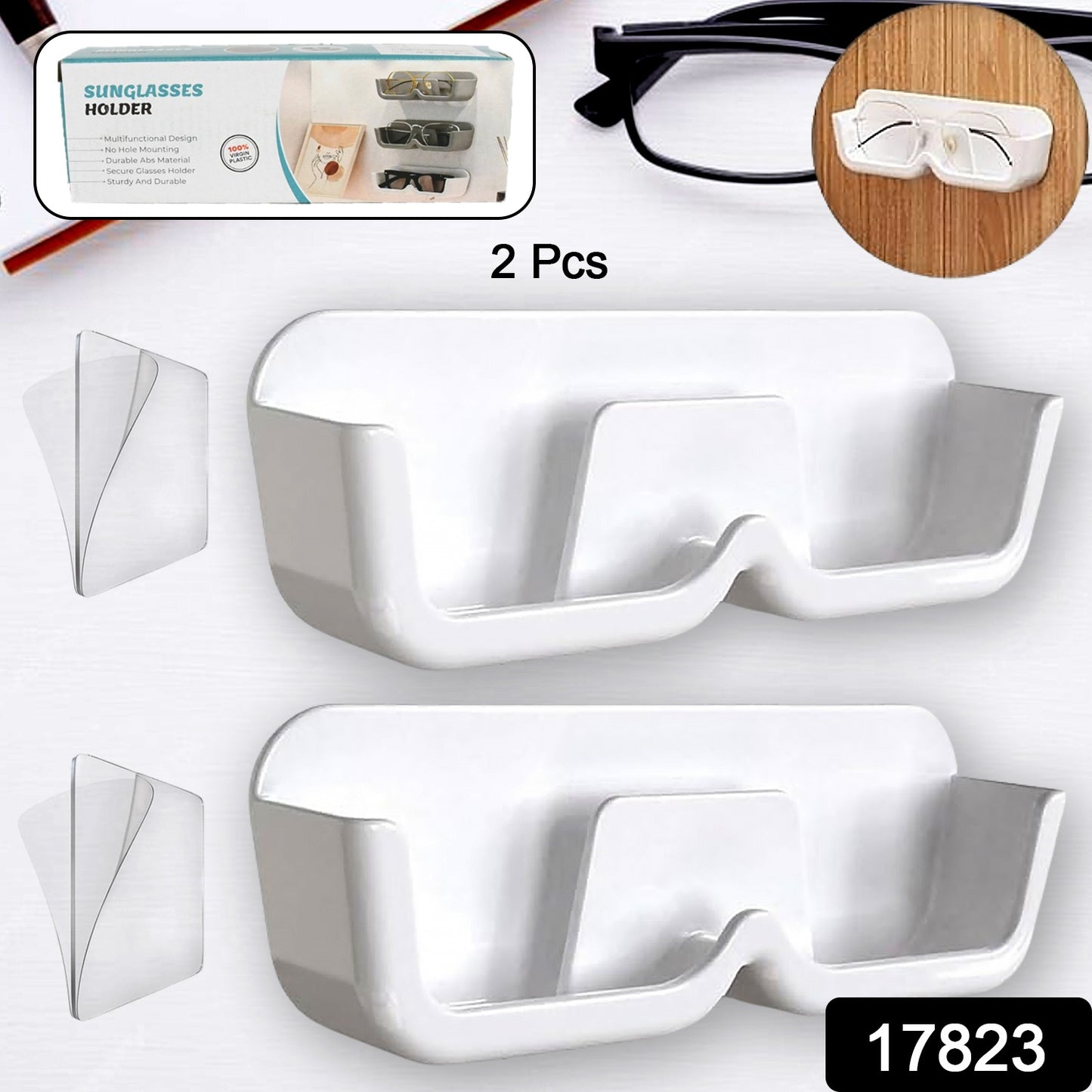17823 Wall Mount Sunglass Organizer Simple Space Saving Glasses Storage Box Eyewear Stand Holder For Showcase Bedroom Apartment With 2 Pc Double Sided Adhesive Sticker (2 Pcs Set) - Springkart 