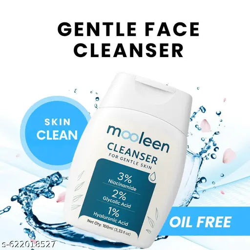 Mooleen Gentle Exfoliating Face Wash Cleanser | 3% Niacinamide + Glycolic & Hyaluronic Acid | Brightening, Unclogs Pores, Hydrates Skin | For Men & Women